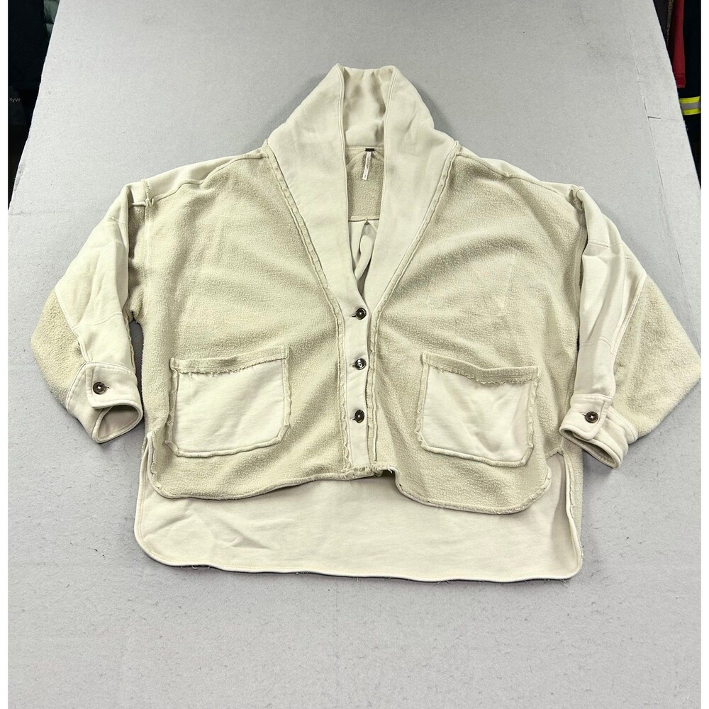 Free People Jordan Beige Jacket Fleece Button Shacket Womens Size Small